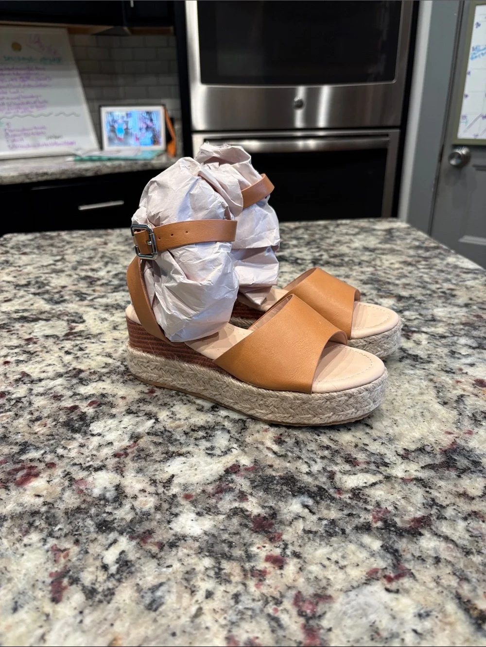 Kids Tan Espadrille-Style Platform Sandals with Ankle Strap